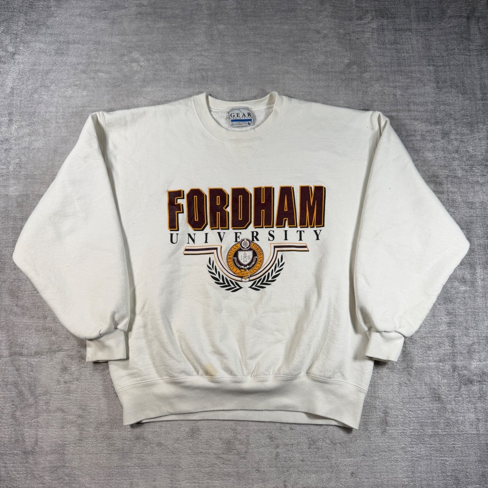 Fordham University Sweatshirt  Men Large White Vtg 90s Collegiate Heavy Crest